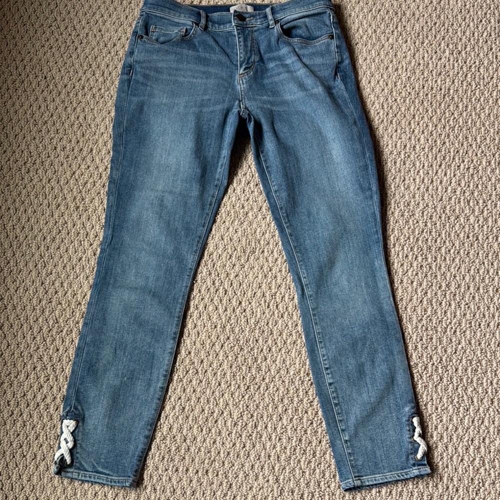 LOFT Blue Skinny Jeans with Ankle Slit